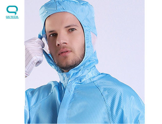 Dust Free White 0.5mm Anti Static Workwear Clothing Stripe With Zipper Net Hat