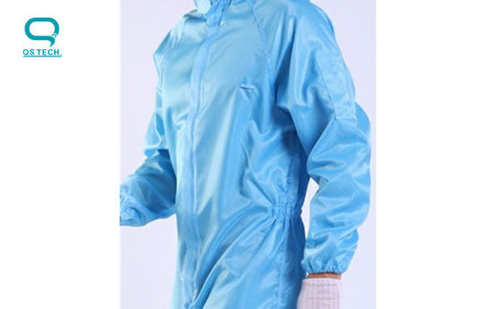 Dust Free White 0.5mm Anti Static Workwear Clothing Stripe With Zipper Net Hat