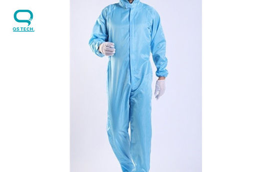 Dust Free White 0.5mm Anti Static Workwear Clothing Stripe With Zipper Net Hat
